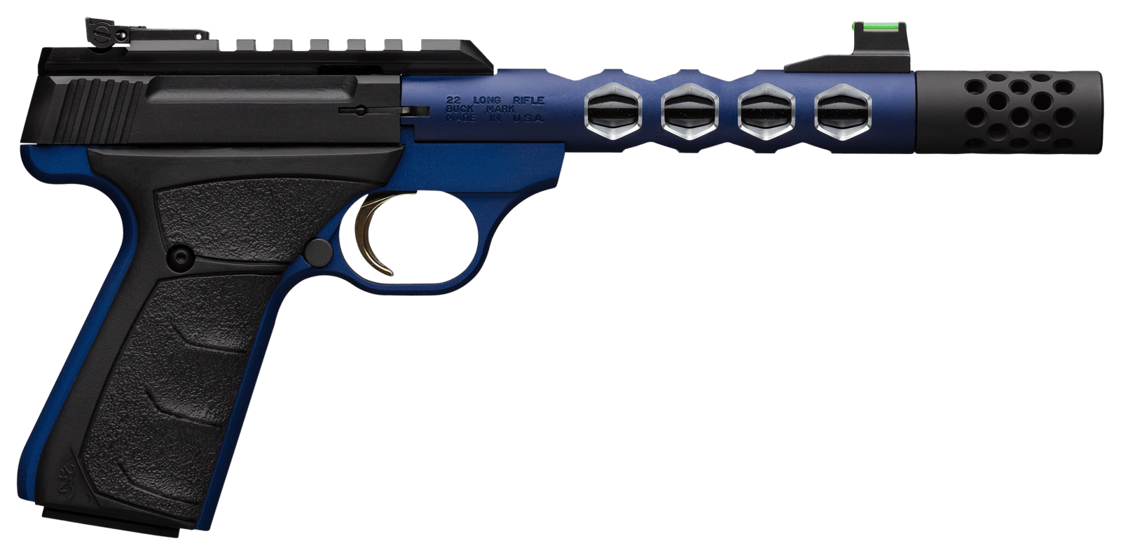 Browning 051562490 Buck Mark Plus 22 LR 10+1 5.90" Vision, Threaded w/Sawtooth Cuts Barrel, Matte Black Optic Ready/Serrated Steel Slide, Blue Anodized Aluminum Black Ultragrip FX Grips