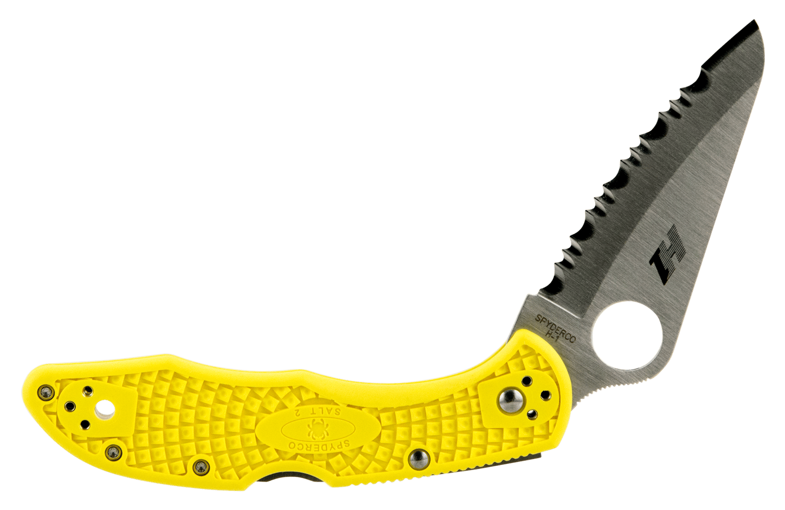 Spyderco C88SYL2 Salt 2  3" Folding Clip Point Serrated H1 Steel Blade Yellow Bi-Directional Texturing FRN Handle Includes Pocket Clip