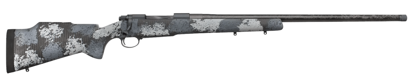 Nosler 46648 M48 Long-Range Carbon 33 Nosler 3+1 26" Carbon Fiber Wrapped Barrel, Sniper Gray Cerakote Metal Finish, Elite Midnight Camo Manners MCS-T Elite Tac Stock