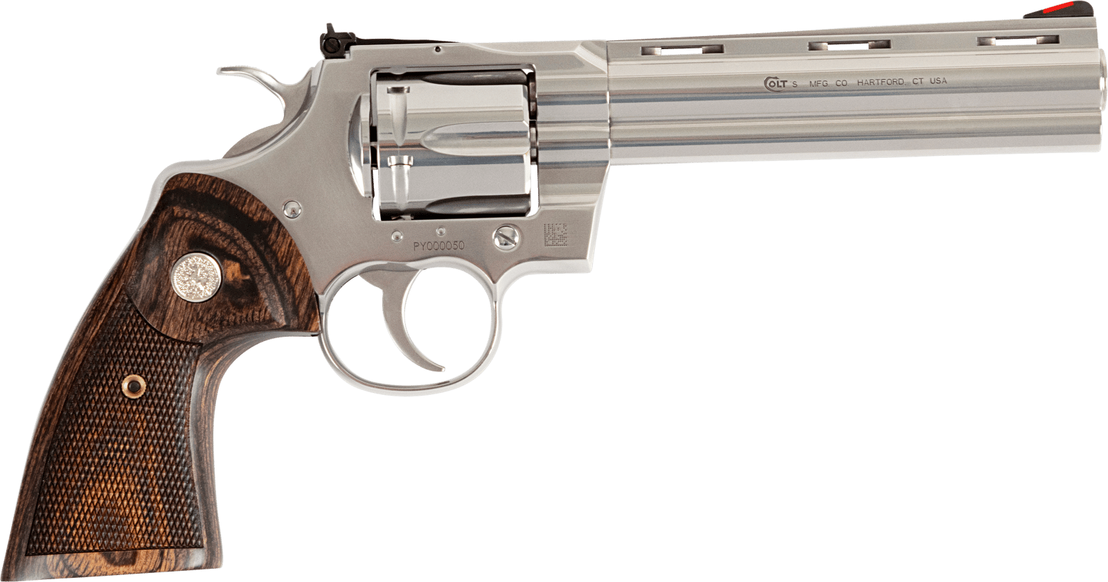 Colt Mfg PYTHONSP6WTS Python  38 Special/357 Mag 6 Shot 6" Stainless Vent Recessed Target/Vent Rib Barrel, Cylinder & Frame, Walnut w/Colt Medallion Grip