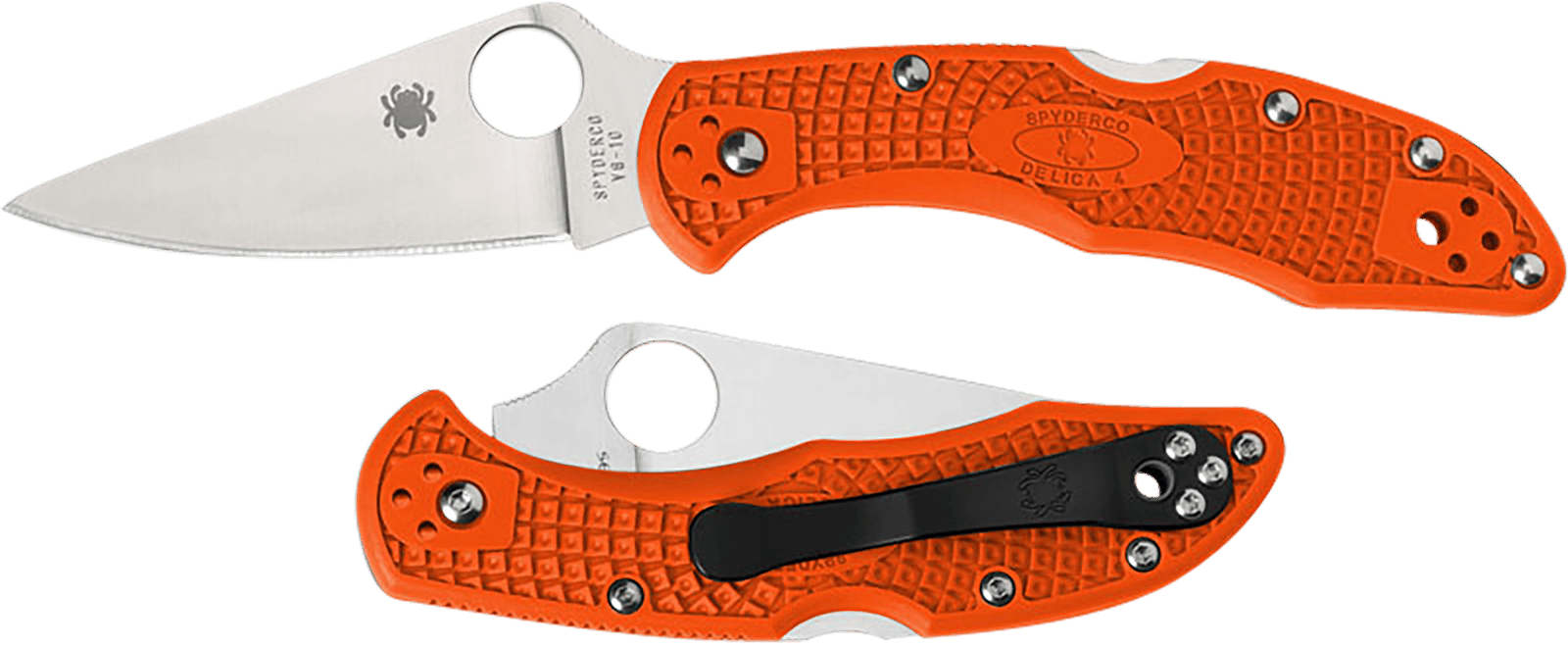 Spyderco C11FPOR Delica 4 Lightweight 2.88" Folding Plain Satin VG-10 SS Blade/Orange Bi-Directional Texturing FRN Handle Includes Pocket Clip