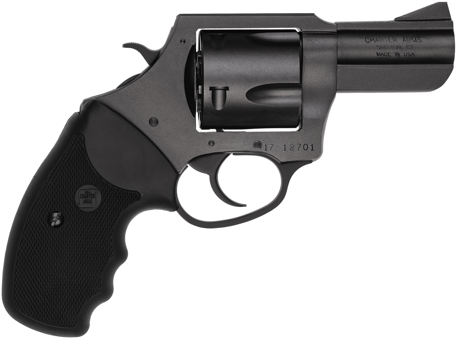 Charter Arms 64520 Pitbull  45 ACP, 5 Shot 2.50" Black Nitride Steel Barrel, Cylinder & Frame w/Black Finger Grooved Rubber Grip