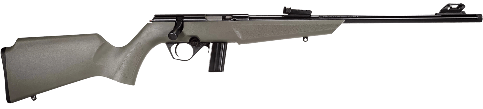 Rossi  RB22  Compact 22 LR 10+1, 16" Matte Black Button Rifled Free Floating Steel Barrel, Matte Black Stainless Steel Receiver, OD Green Monte Carlo Stock, Right Hand