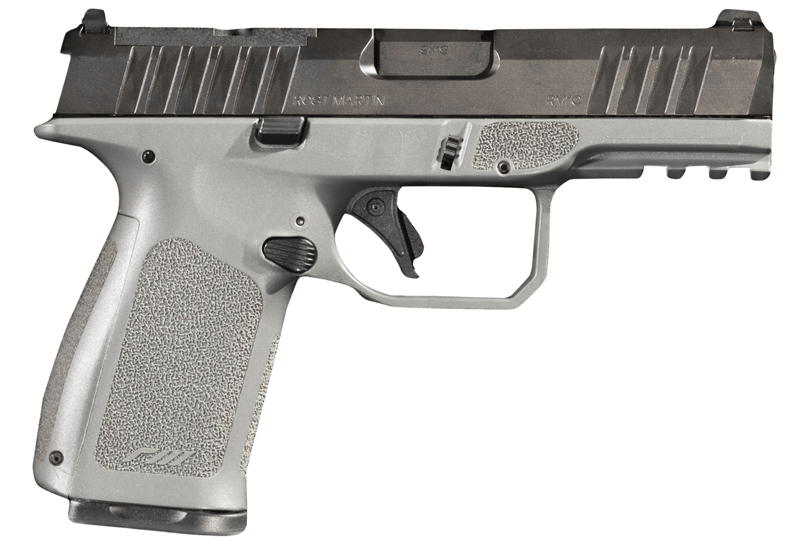 Rost Martin RM1CGRYOSP RM1C  9mm Luger 17+1 4" Black Match Grade Barrel, Black Tenifer Optic Ready/Serrated Steel Slide, Stone Gray Polymer Frame w/Picatinny Rail, Textured Grip, Ambidextrous