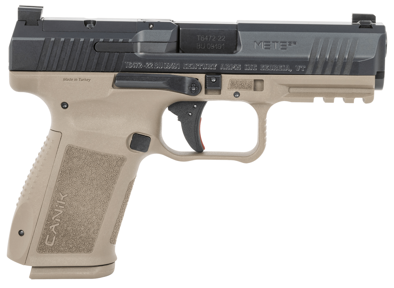 Canik HG7159N Mete SF Compact 9mm Luger 15+1, 4.19" Black Steel Barrel, Black Nitride Optic Ready/Serrated Slide, Flat Dark Earth Polymer Frame w/Beavertail & Picatinny Rail, Ambidextrous
