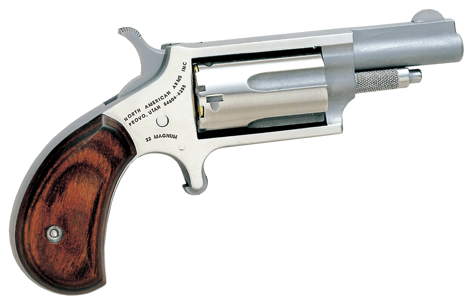 North American Arms 22M Mini-Revolver  22 WMR 5 Shot 1.63" Stainless Steel Barrel, Frame & Cylinder, Rosewood Grip Exposed Hammer