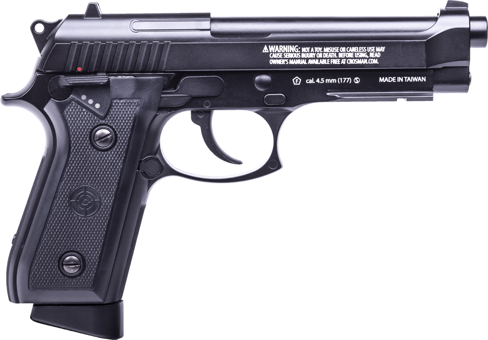 Crosman PFAM9B Full Auto Air Pistol CO2 177 BB 20rd Smooth Bore Brass Barrel, Blow Back Action, Fixed Front/Notched Rear Sights, Full Metal Frame, Black Polymer Grips, Selector Safety