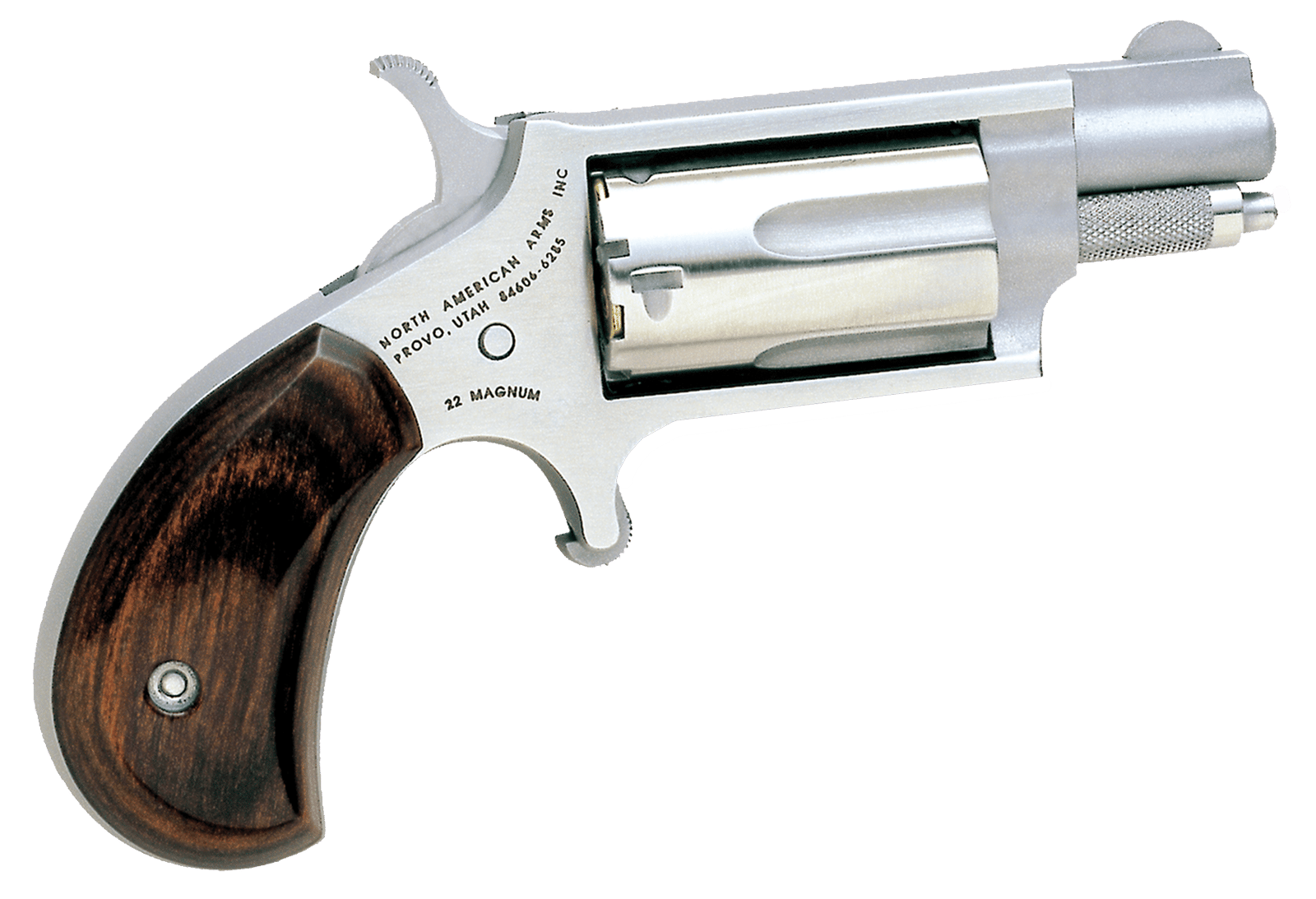 North American Arms 22MS Mini-Revolver *CA Compliant 22 WMR 5 Shot 1.13" Stainless Steel Barrel, Frame & Cylinder, Rosewood Birdshead Grip Exposed Hammer