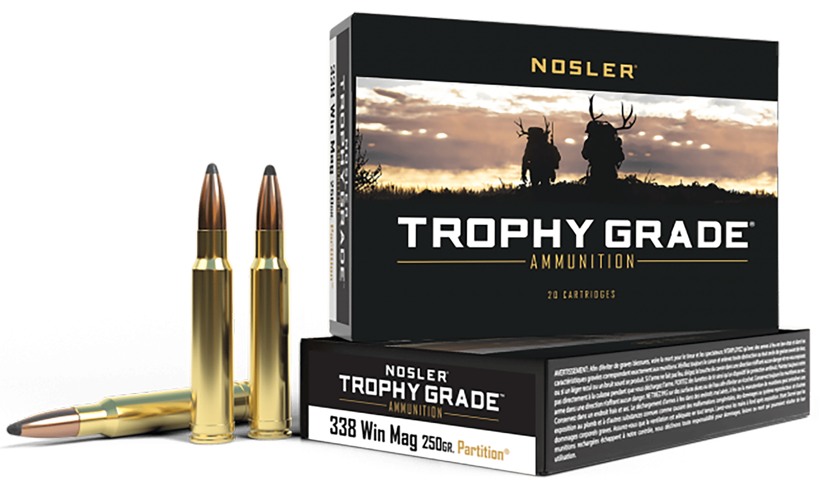 Nosler 60082 Trophy Grade  338WinMag 250gr Nosler Spitzer Partition 20 Per Box/10 Case