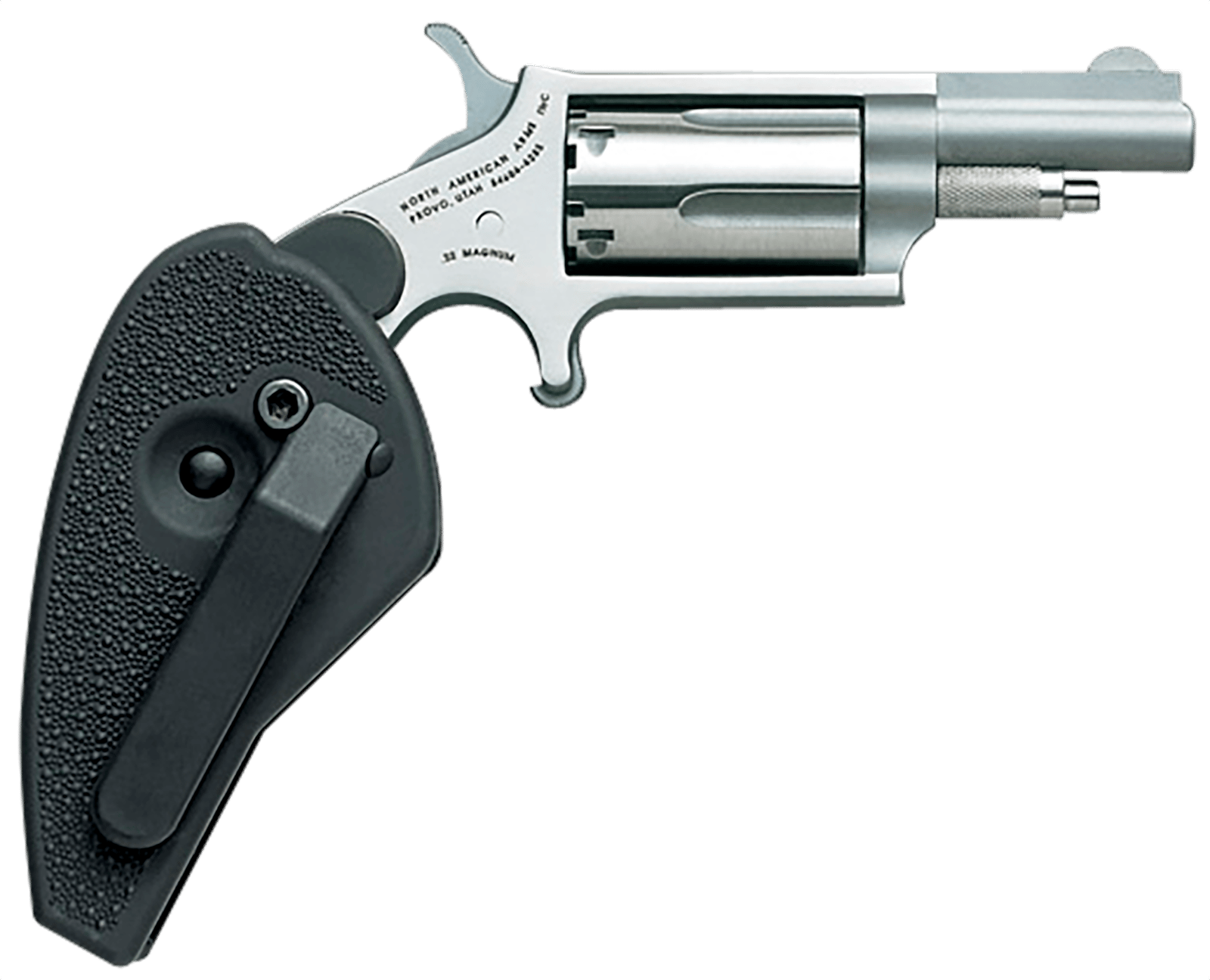 North American Arms 22MCHG Mini-Revolver  22 LR/22 WMR 5 Shot 1.63" Stainless Steel Barrel, Frame & Cylinder, Black Synthetic Holster Grip, Exposed Hammer