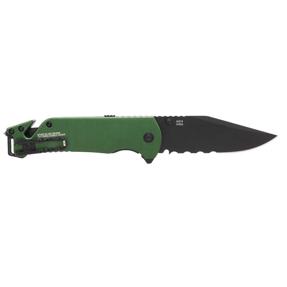 SOG Knives Escape 2.0 Folding Knife 3-2/5" Semi Serrated Clip Point Blade OD Green Blister