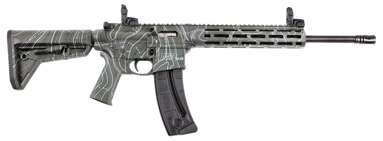 Smith & Wesson 14469 M&P15-22 Sport 22 LR 25+1 16.50" Black Threaded Barrel, Overall OD Green Topographic Cerakote Polymer Receiver w/Picatinny Rail, M-LOK Handguard, Adj Magpul Moe SL Polymer Stock &