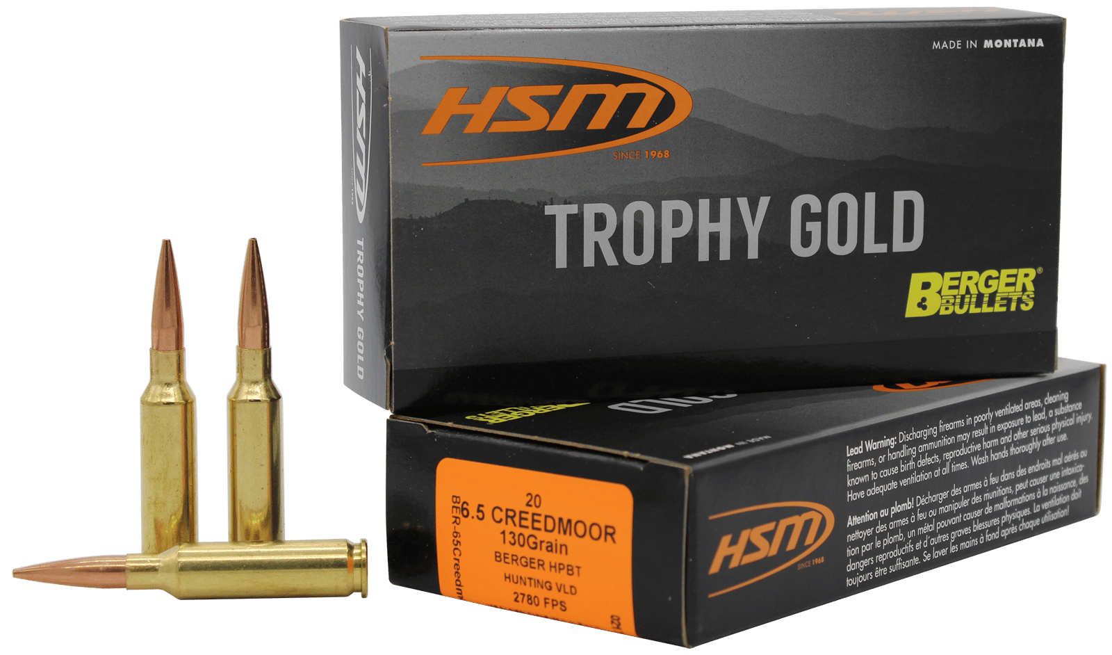 HSM 65CRD130VLD Trophy Gold Extended Range 6.5 Creedmoor 130 gr Berger Hunting VLD Match 20 Per Box/ 25 Case