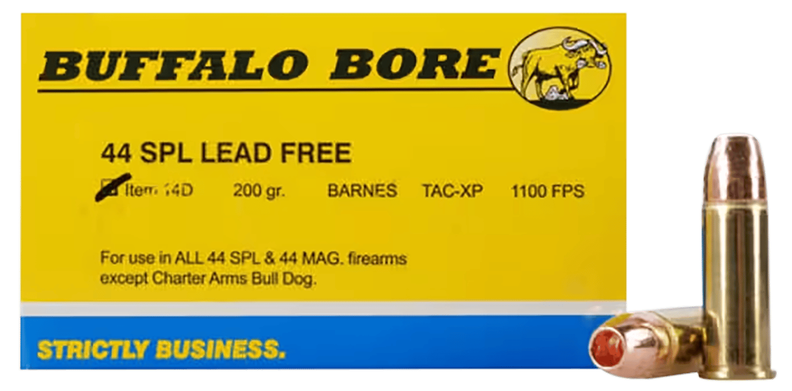 Buffalo Bore Ammunition 14D20 Buffalo-Barnes Strictly Business 44S&W Spl 200gr Barnes TAC-XP Lead Free 20 Per Box/12 Case