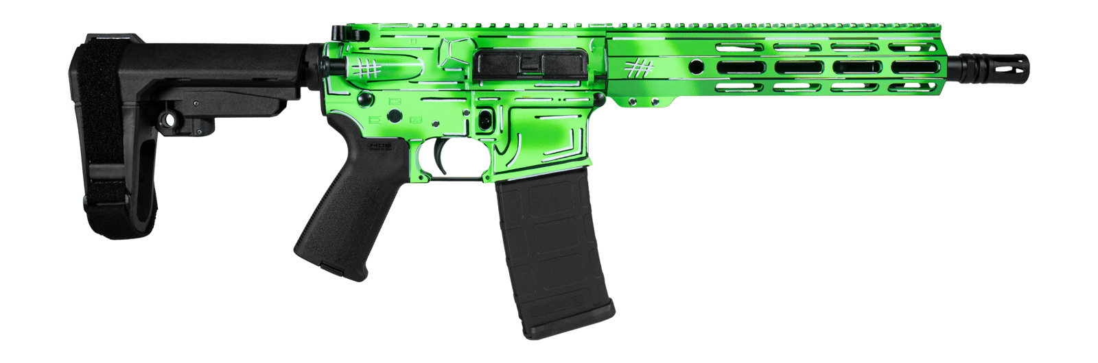 Shark Coast Tactical SCC06247AGRN-P Anime-15 Green 5.56 NATO 30+1 10.50" Black Nitride Threaded Barrel, Green Cerakote Aluminum Receiver w/Picatinny Rail, M-LOK Handguard, Black Polymer SB Tactical SB