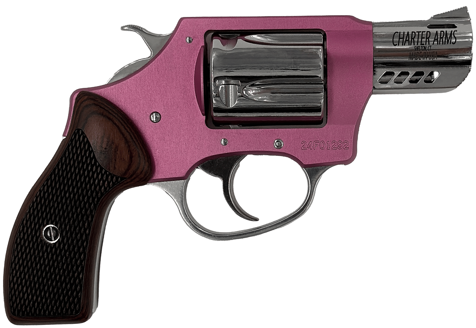 Charter Arms 53805 Coyote  380 ACP 5 Shot 2" High Polished Ported Barrel, High Polished Cylinder, Pink Aluminum Frame, Rosewood Checkered Grip, Exposed Hammer