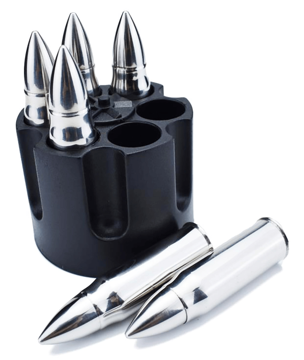 Caliber Gourmet CBG1046B Caliber Gourmet Bullet Chillers Silver Stainless Steel Pistol Cylinder/Bullets