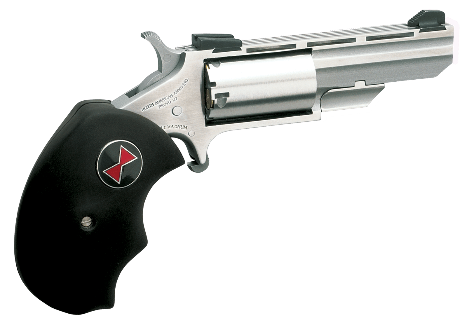 North American Arms BWL Black Widow  Compact Frame 22 LR 5 Shot 2" Stainless Steel Vent Rib Barrel, Stainless Steel Frame, Stainless Cylinder, Black Finger Grooved Rubber Grip, Exposed Hammer