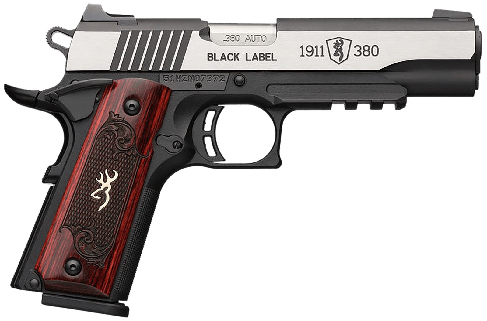 Browning 051969492 1911-380 Black Label Medallion Pro 380 ACP 4.25" 8+1 Matte Black Stainless Steel with Black Accents Rosewood with Integrated Gold Buck Mark Inlay Grip Fixed 3-Dot Picatinny Rail