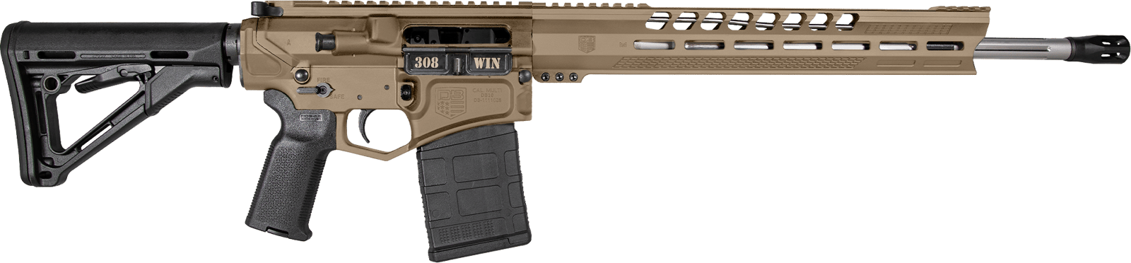 Diamondback DB1032C061 DB10  308 Win 18" 20+1 Flat Dark Earth Adjustable Magpul CTR Stock Black Magpul MOE K2 Grip with Black Gold Lower 15" M-Lok