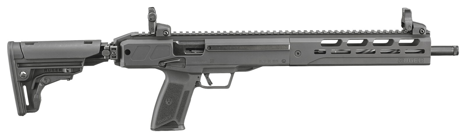 Ruger 19300 LC Carbine  5.7x28mm 16.25" Threaded Barrel 20+1, Black, Folding Stock, OEM Flip-Up Sights