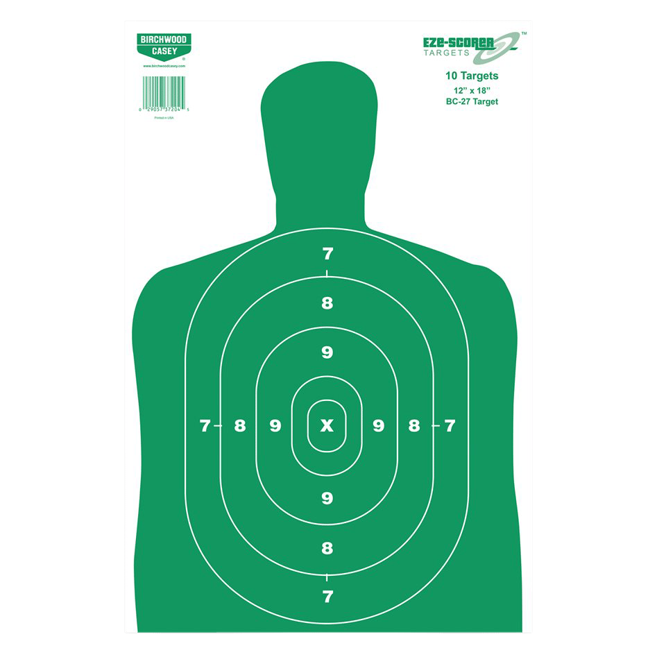 Birchwood Casey 37204 EZE-Scorer BC-27 Silhouette Paper Hanging Universal 12" x 18" Green/White 10 Pk.