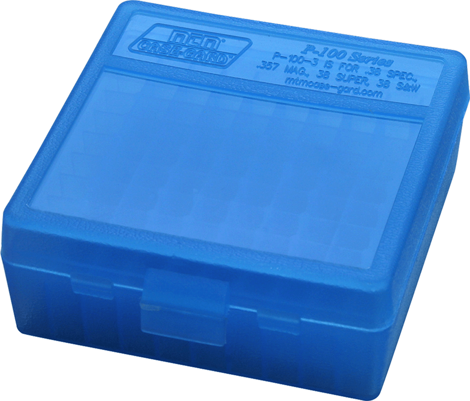MTM Case-Gard P100324 Ammo Box Flip-Top Multi Caliber Handgun Clear Blue Polypropylene 100rd