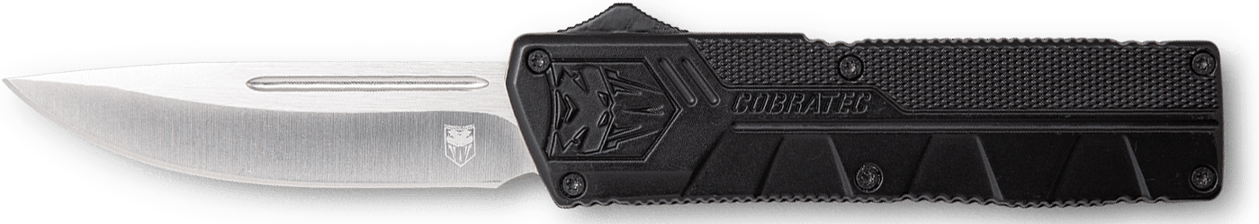 CobraTec Knives BCTLWDNS Lightweight  3.25" OTF Drop Point Plain D2 Steel Blade/Black Aluminum Handle Includes Pocket Clip
