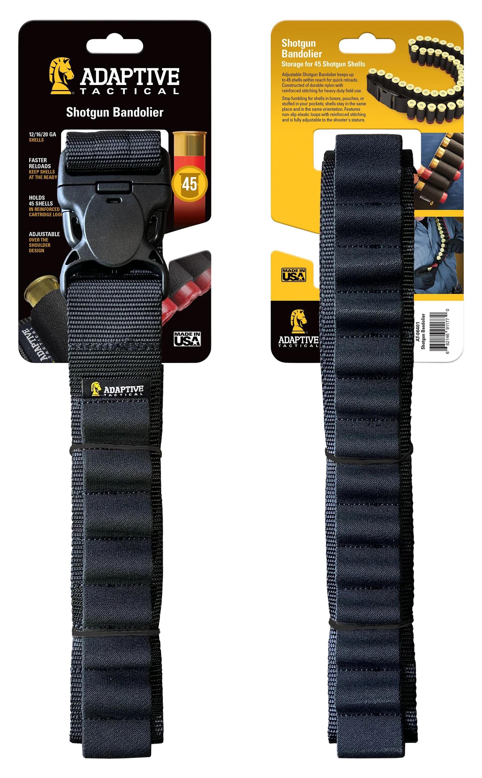 ADAPTIVE TACTICAL AT06401 Shotgun Bandolier  45rd Black Nylon Reinforced, Non-Slip Elastic Loops Fully Adj. Fit