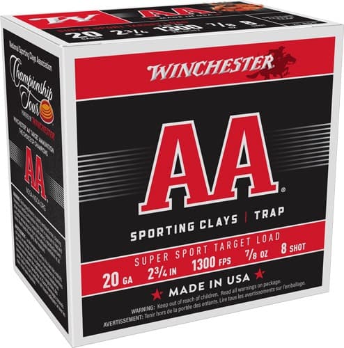WINCHESTER AA 20GA 2.75" 7/8OZ #8 1300FPS 250RD CASE LOT