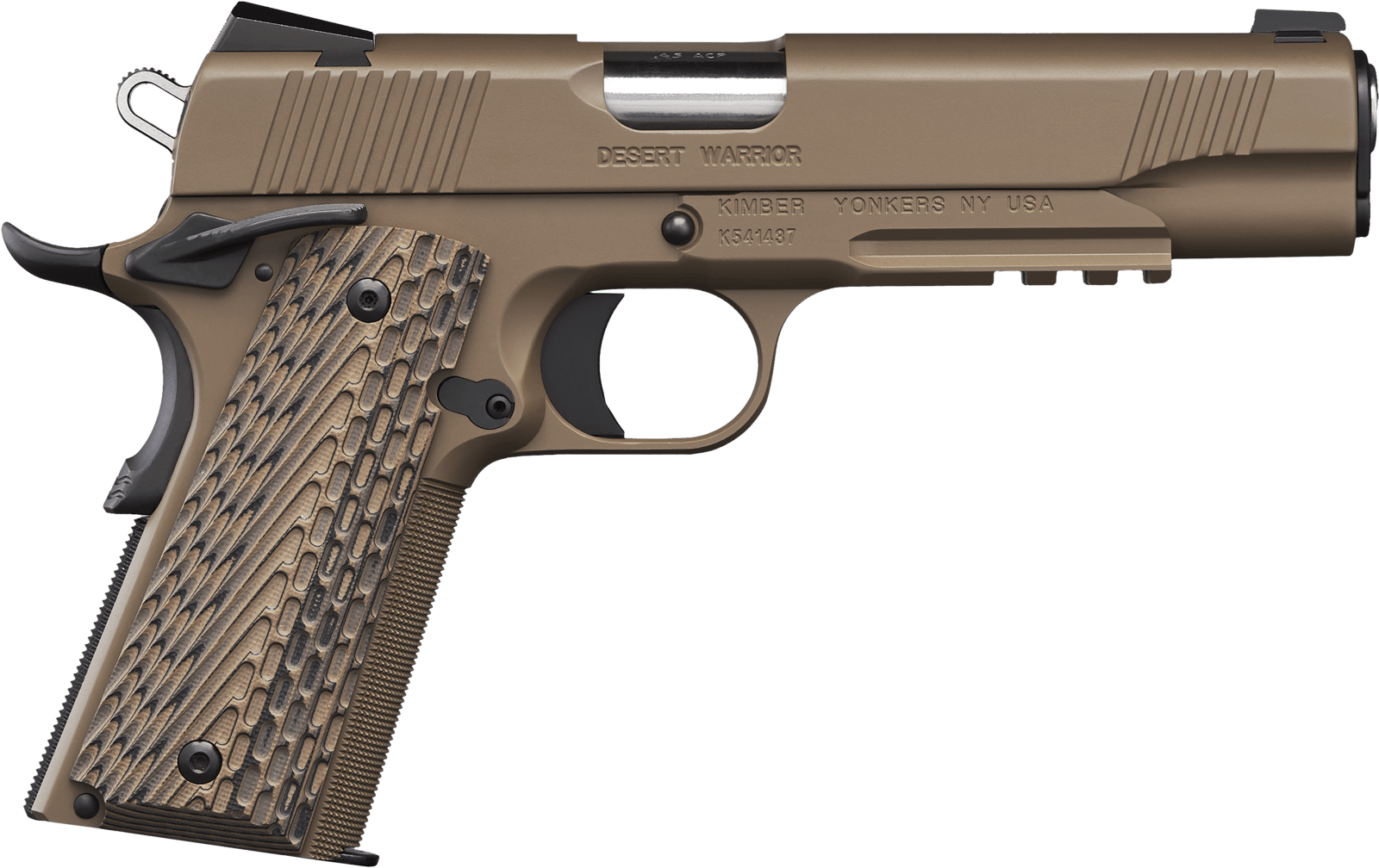 Kimber Mfg.,inc 3000236 Desert Warrior  45 ACP 7+1 5" Front Serrations Steel Slide Desert Tan KimPro II G-10 Grip