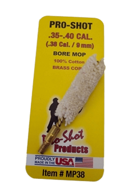 Pro-Shot MP38 Bore Mop  .35 - .40 Cal Pistol #8-32 Thread 100% Cotton Brass Core