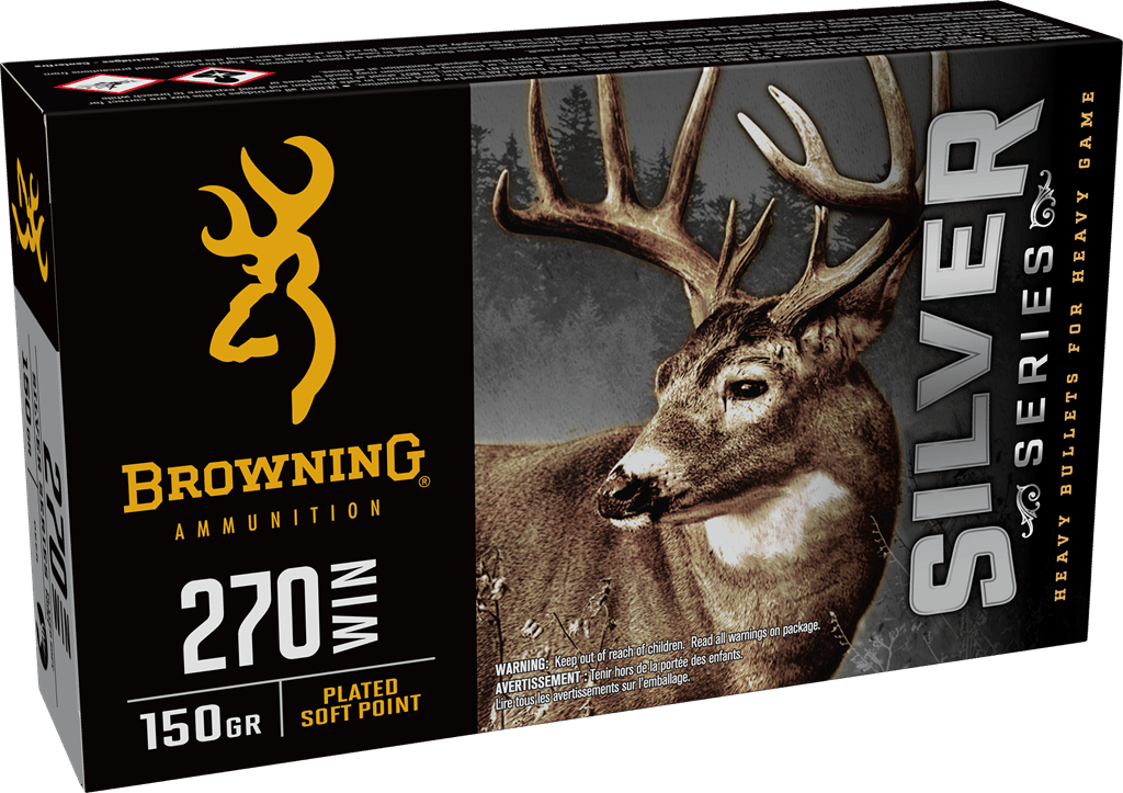 Browning Ammo B192602701  Silver 270Win 150gr Plated Soft Point 20 Per Box/10 Case