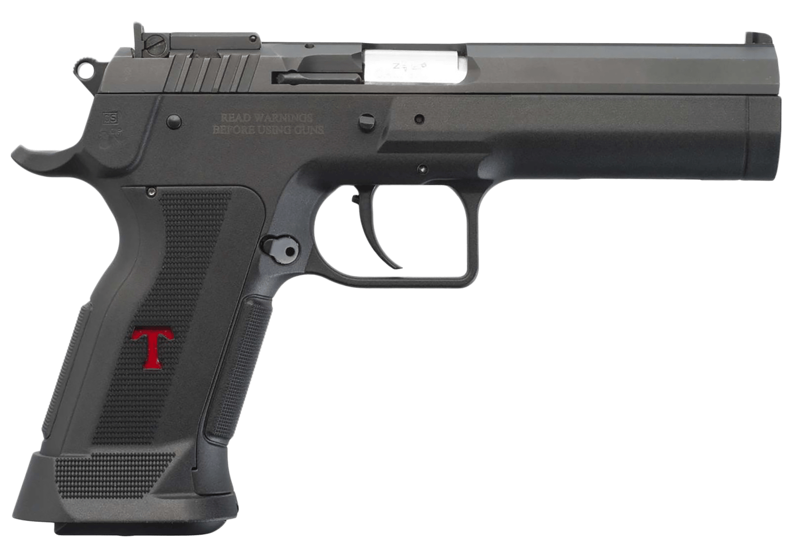 Tanfoglio IFG TFSTOCK3P9 Stock III  Full Size 9mm Luger 16+1, 4.44" Black Polygonal Rifled Barrel, Black Serrated Slide, Black Polymer Frame w/Beavertail, Black Polymer Grip