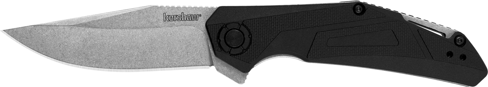 Kershaw 1370 Camshaft  EDC 3" Folding Clip Point Plain Stonewashed 4Cr14 Blade, Black GFN Handle