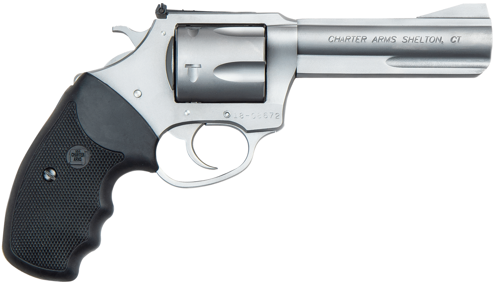 Charter Arms 73542 Mag Pug Target Large 357 Mag, 5 Shot 4.20" Matte Stainless Steel Barrel, Cylinder & Frame w/Black Finger Grooved Rubber Grip