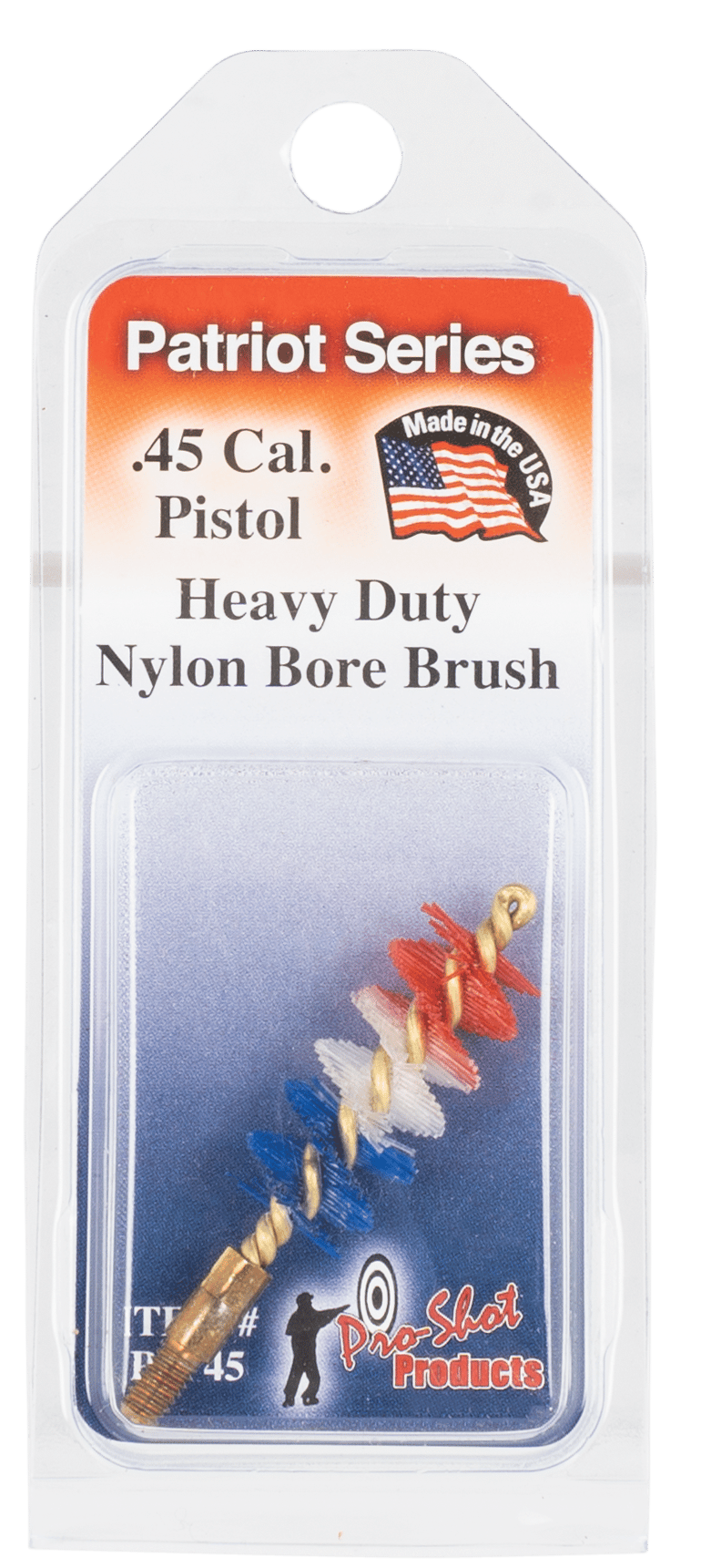 Pro-Shot PSP45 Patriot Series Bore Brush .45 Cal Pistol #8-32 Thread Nylon Bristles Brass Core