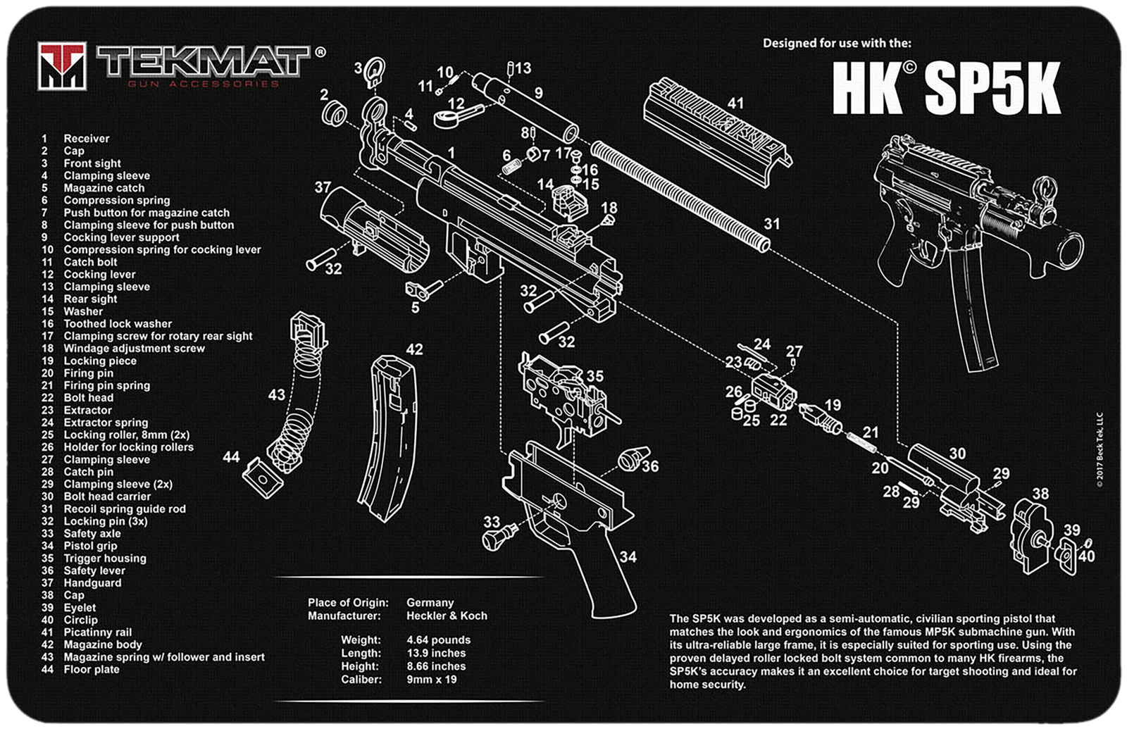 TekMat TEKR17HKSP5K HK SP5K Cleaning Mat Black/White Rubber 11"x17" HK SP5K Parts Diagram