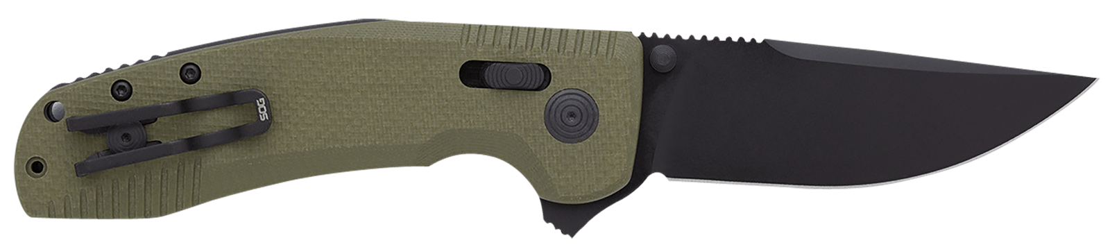 S.O.G SOG12380241 SOG-TAC XR 3.39" Folding Clip Point Plain Black TiNi Cryo D2 Steel Blade OD Green G10 Handle Includes Pocket Clip