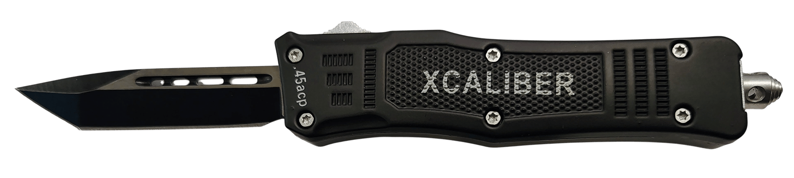 Xcaliber Knife Company  45 ACP  Small 2.75" OTF Tanto Plain Black 440C SS Blade, 3.91" Steel Handle