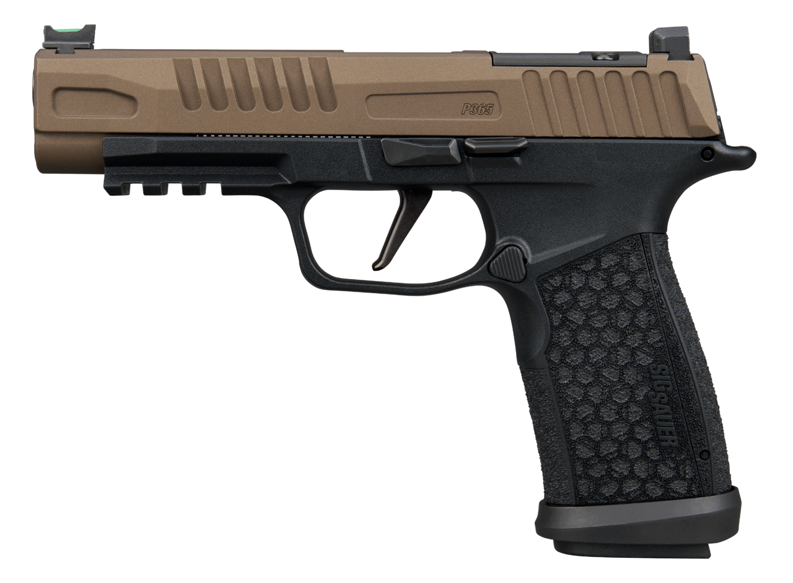 Sig Sauer 365XF9FBZXR3 P365 Fuse 9mm Luger 21+1 4.30" Black DLC Bronze Cerakote w/Freedom Engraving Stainless Steel Optic Ready/Serrated Slide, Black Stainless Steel Frame w/Beavertail & Picatinny Rai