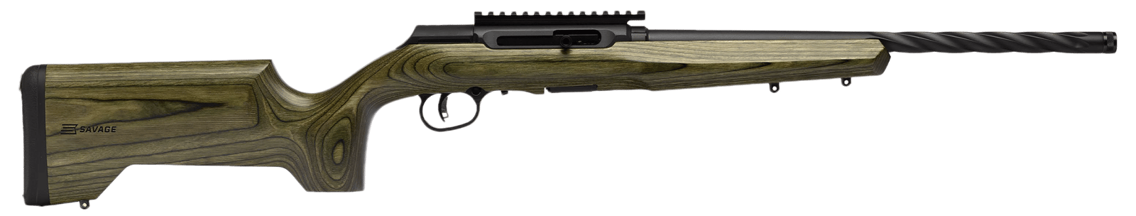 Savage Arms 47258 A Series  Full Size 22 LR 10+1 18" Matte Black Spiral Fluted Threaded Barrel, Matte Black Carbon Steel Receiver w/  Picatinny Rail, OD Green Fixed Laminate Stock, Right Hand