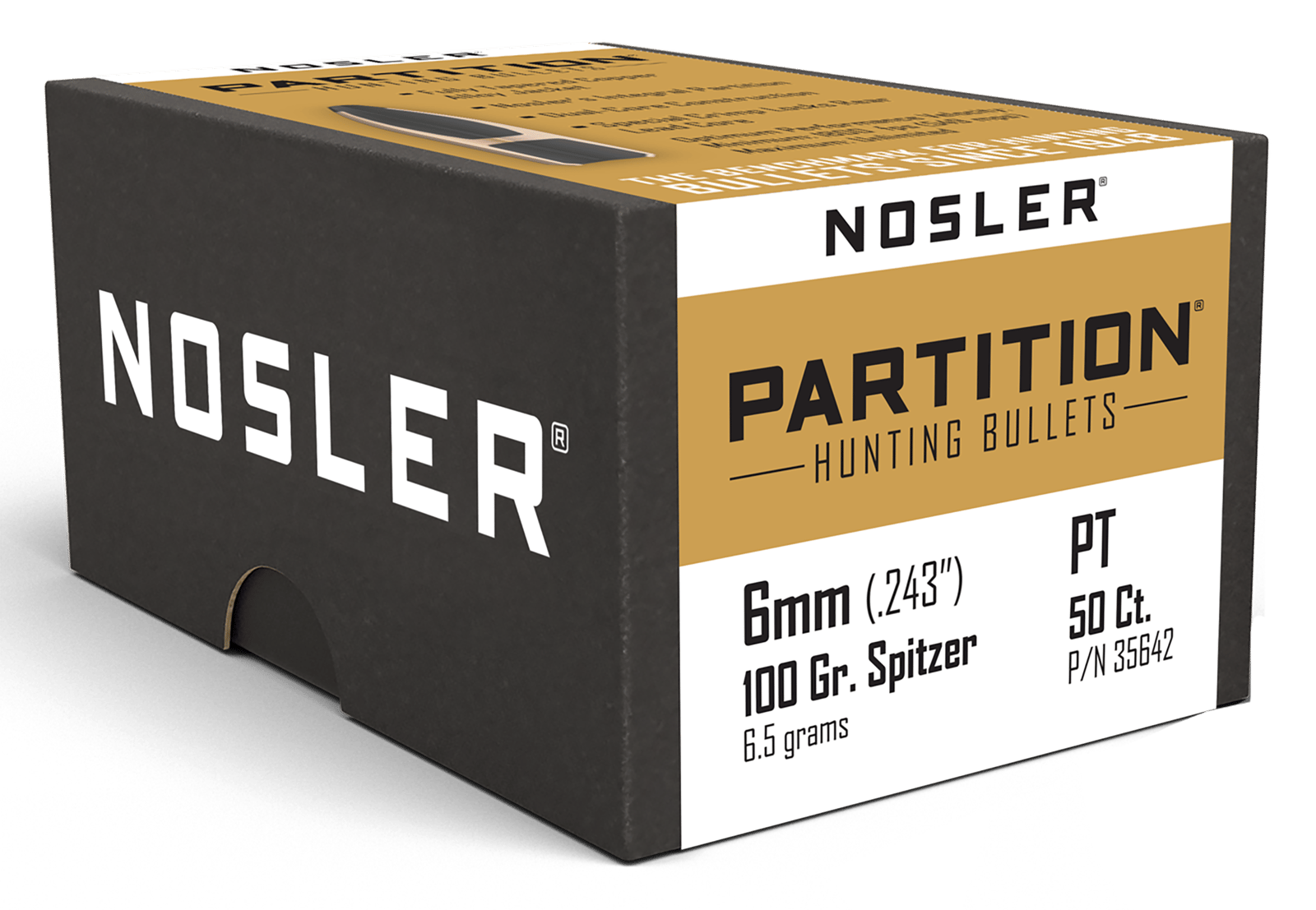 Nosler 35642 Partition  6mm 100gr Spitzer 50/Box