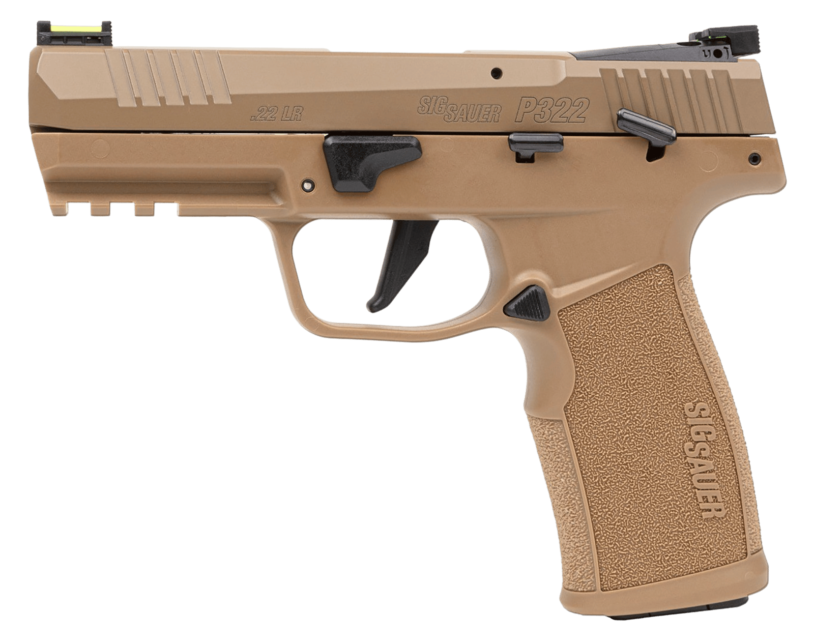 Sig Sauer 322CCAS P322  Compact Frame 22 LR 20+1 4" Black Threaded Barrel, Coyote Tan Cerakote Optic Ready/Serrated Slide, Coyote Tan Polymer Frame w/Picatinny Rail, Polymer Grip, Ambidextrous