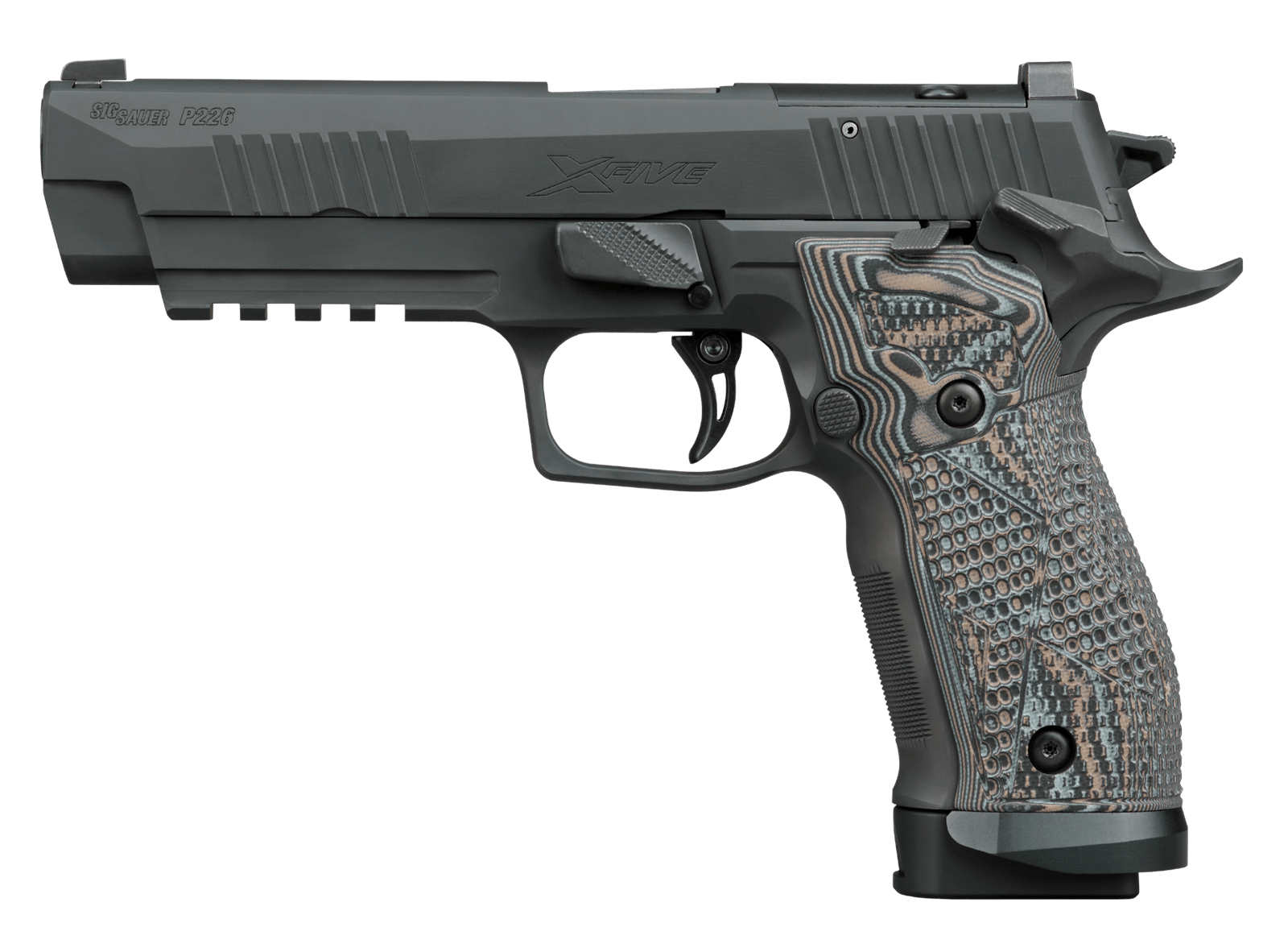 Sig Sauer 226X59XTMSAORXSL P226 XFive Extreme Full Size 9mm Luger 20+1 5" Bull Barrel, Black Nitron Stainless Steel Optic Ready/Serrated Slide & Frame w/Beavertail & Picatinny Rail, Custom Hogue G10 P