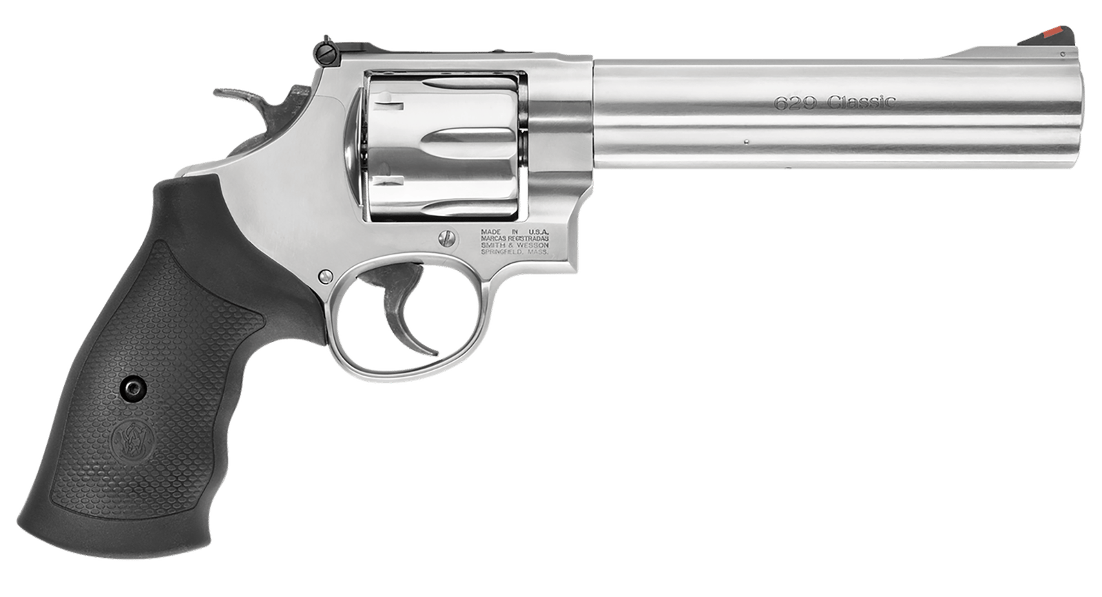 Smith & Wesson 163638 Model 629 Classic 44 Rem Mag or 44 S&W Spl Stainless Steel 6.50" Barrel & 6rd Cylinder, Satin Stainless Steel N-Frame, Red Ramp Front/White Outline Rear Sights