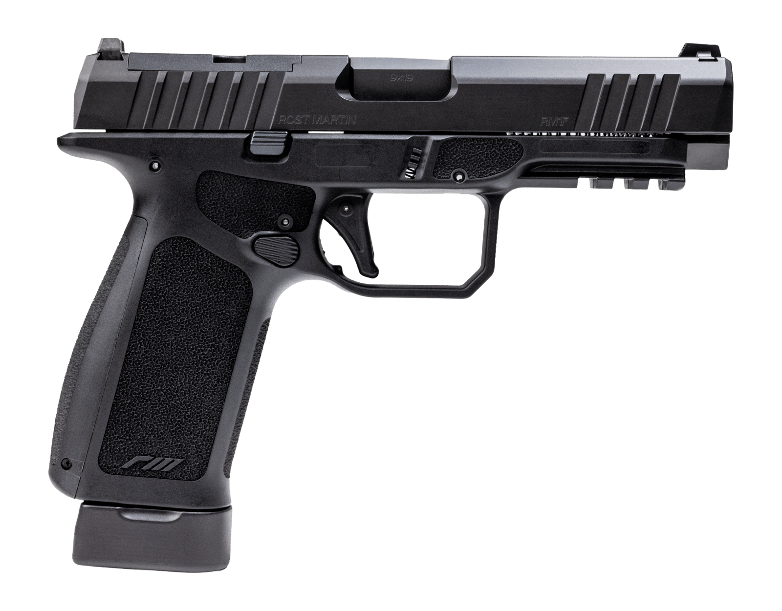 Rost Martin RM1FBLKOSP RM1F  9mm Luger 17+1 19+1 4.50" Black Match Grade Barrel Black Nitron Steel Optic Ready/Serrated Slide Black Polymer Frame w/Picatinny Rail Interchangeable Backstrap Grip RMR Fo