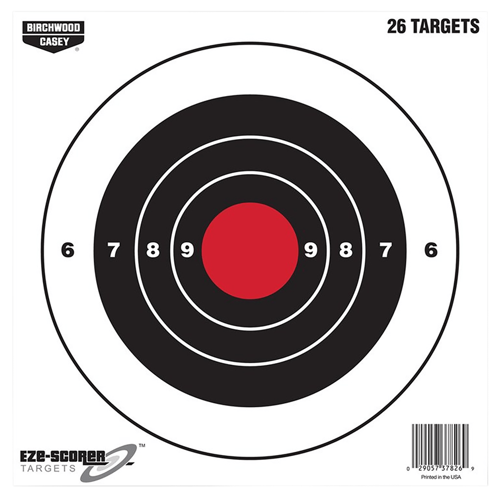 Birchwood Casey 37826 EZE-Scorer  8" Bullseye Paper Hanging Black/Red 26 Per Pkg