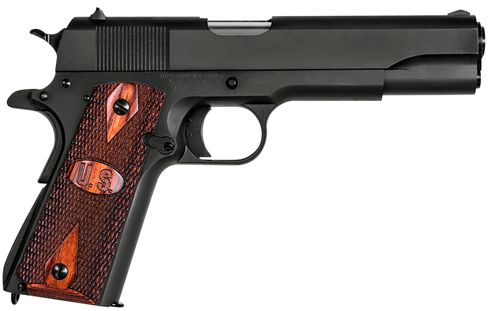 Auto-Ordnance 1911BKOW 1911 A1 GI Spec 45 ACP 7+1, 5" Stainless Steel Barrel, Matte Black Serrated Carbon Steel Slide & Frame w/Beavertail, Checkered Wood w/Integrated US Logo Grip