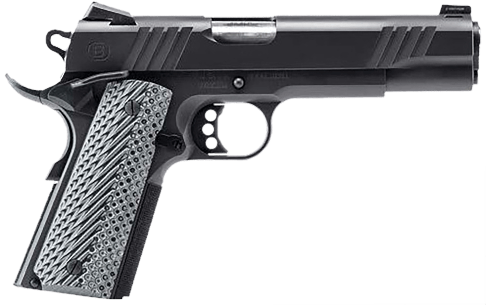 Bersa B19117050BBBB B1911 Onyx Full Size Frame 45 ACP 8+1 5" Stainless Steel Barrel, Black Serrated Steel Slide, Black Stainless Steel Frame w/Beavertail, Gray VZ Grip, Ambidextrous